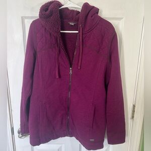 Eddie Bauer women's sherpa-lined full-zip hooded jacket Maroon Size Medium Warm